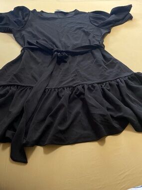 City Chic Black Tie-Waist Ruffle Mini Dress